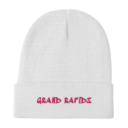 'Grand Rapids' Winter Beanie (1980s Hip Hop Font) | Pink Embroidery - Circumspice Michigan