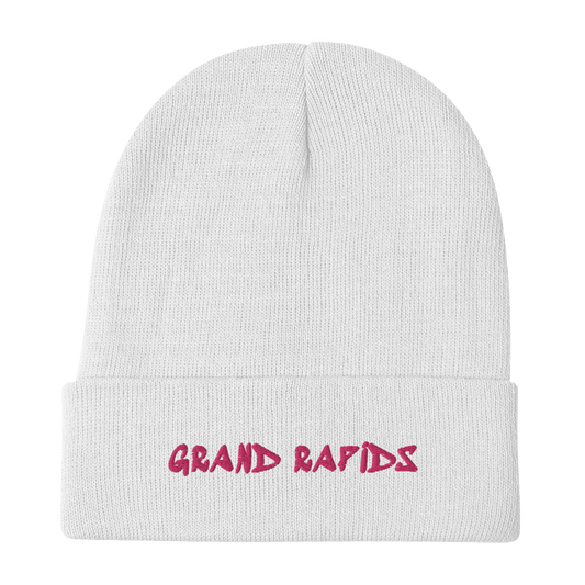 'Grand Rapids' Winter Beanie (1980s Hip Hop Font) | Pink Embroidery - Circumspice Michigan