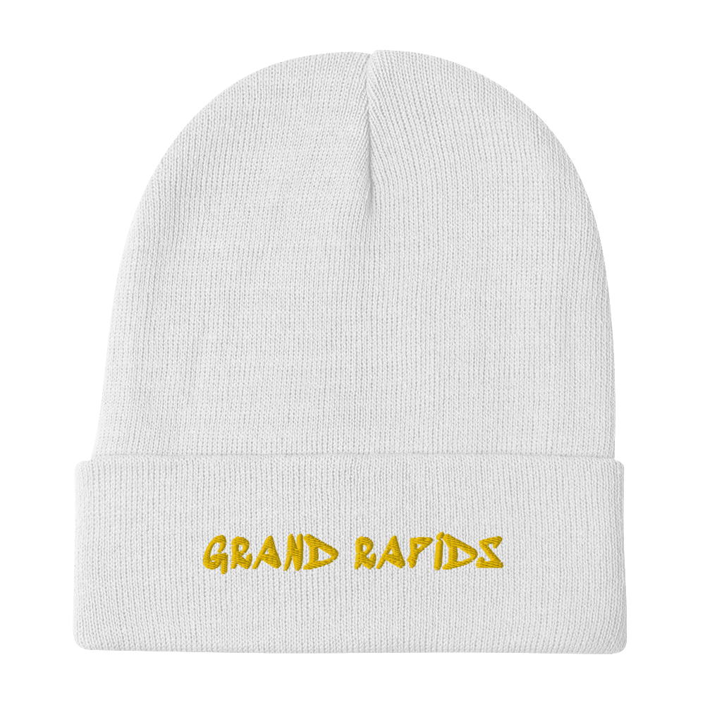 'Grand Rapids' Winter Beanie (1980's Hip Hop Font) | Gold Embroidery - Circumspice Michigan