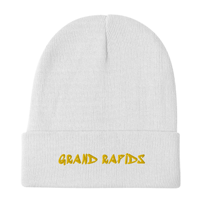 'Grand Rapids' Winter Beanie (1980's Hip Hop Font) | Gold Embroidery - Circumspice Michigan