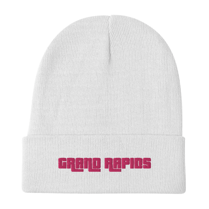 'Grand Rapids' Winter Beanie (1970s Font) | Pink Embroidery - Circumspice Michigan