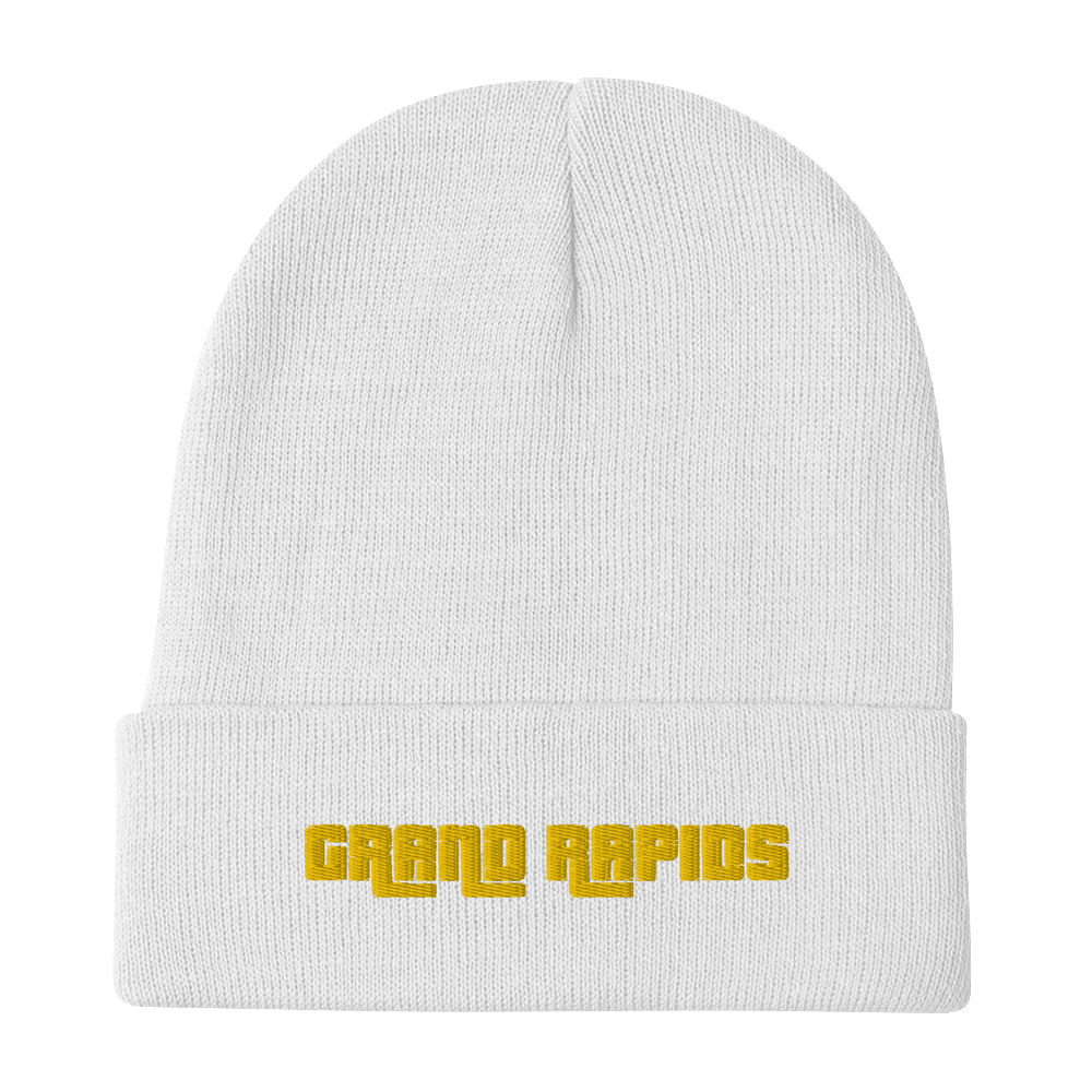 'Grand Rapids' Winter Beanie (1970s Font) | Gold Embroidery - Circumspice Michigan