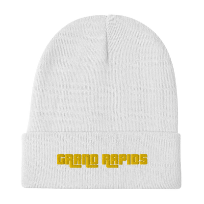 'Grand Rapids' Winter Beanie (1970s Font) | Gold Embroidery - Circumspice Michigan