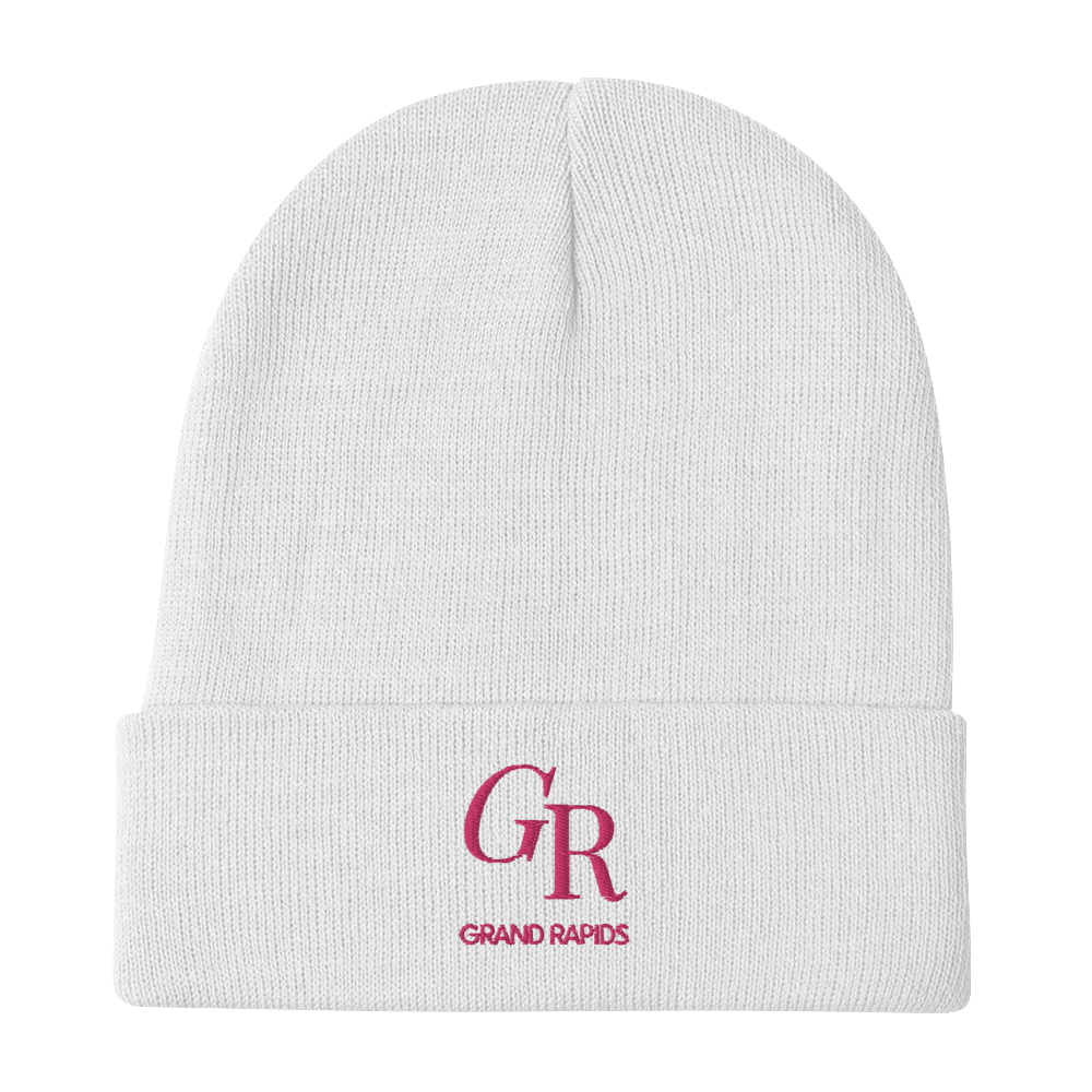 'GR Grand Rapids' Winter Beanie (Luxury Goods Parody) | Pink Embroidery - Circumspice Michigan