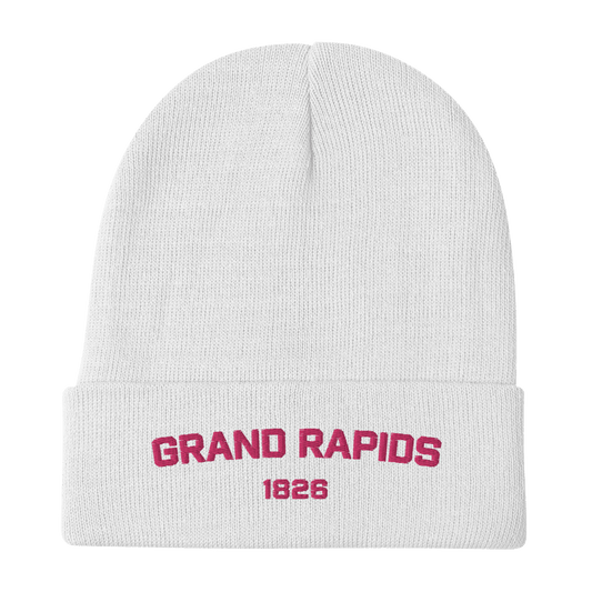 'Grand Rapids 1826' Winter Beanie | Pink Embroidery - Circumspice Michigan