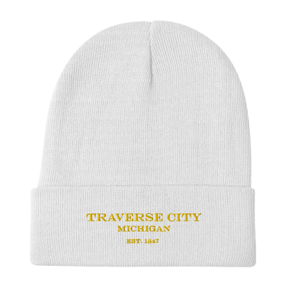 'Traverse City Michigan EST 1847' Winter Beanie | Gold Embroidery - Circumspice Michigan