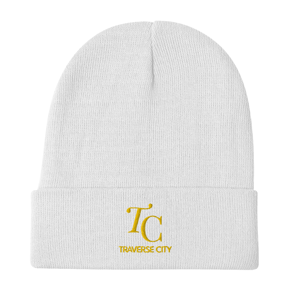 'TC Traverse City' Winter Beanie (Luxury Goods Parody) | Gold Embroidery - Circumspice Michigan