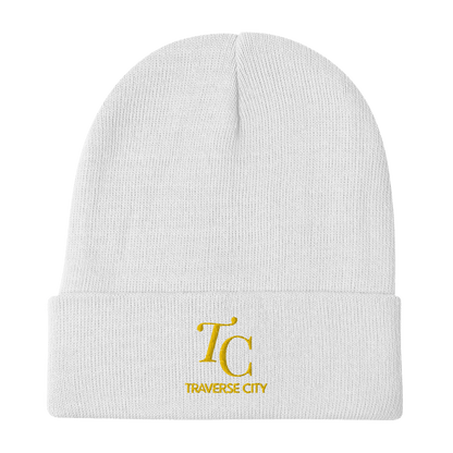 'TC Traverse City' Winter Beanie (Luxury Goods Parody) | Gold Embroidery - Circumspice Michigan