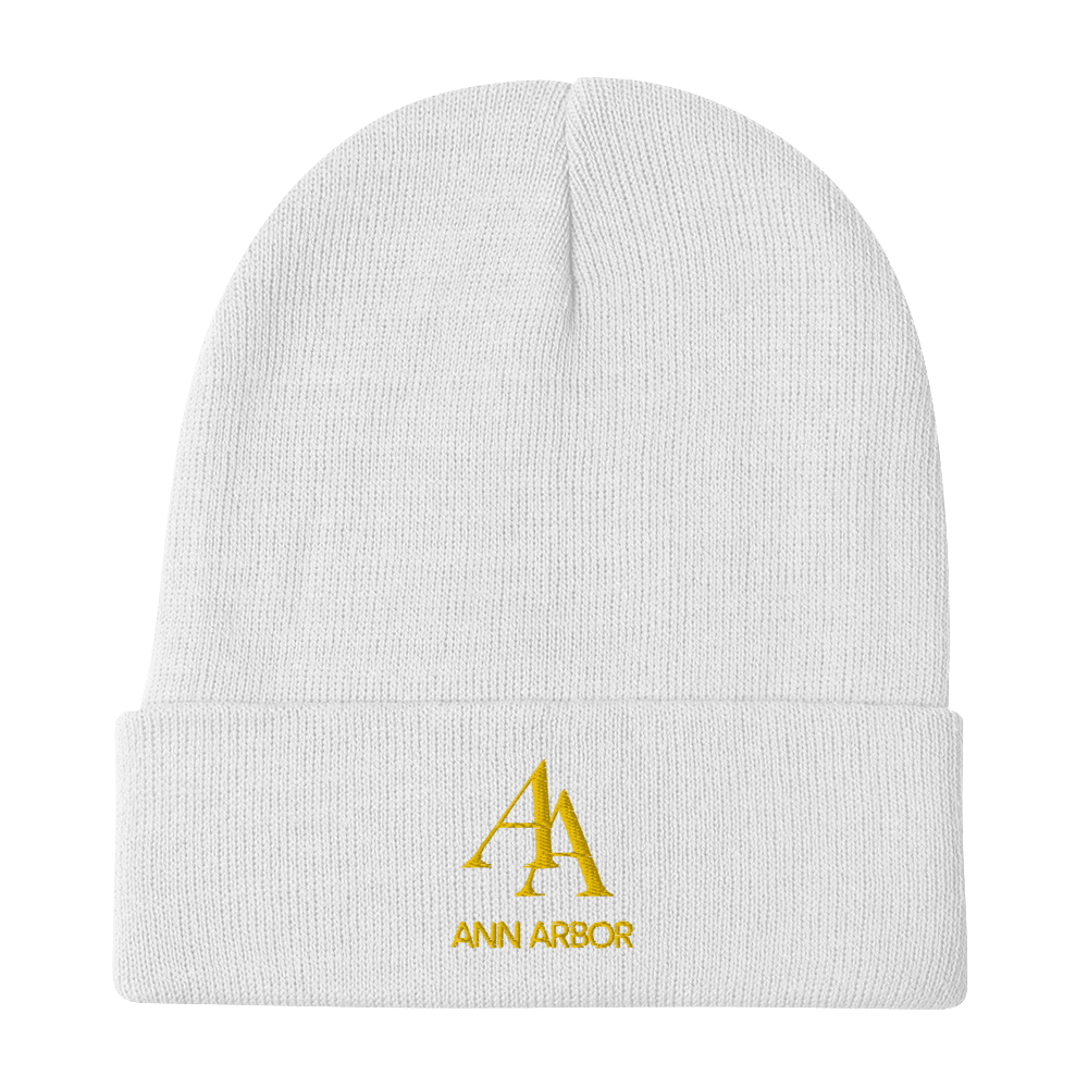 'AA Ann Arbor' Winter Beanie (Luxury Goods Parody) | Gold Embroidery - Circumspice Michigan