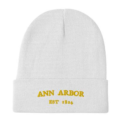 'Ann Arbor EST 1824' Winter Beanie | Gold Embroidery - Circumspice Michigan