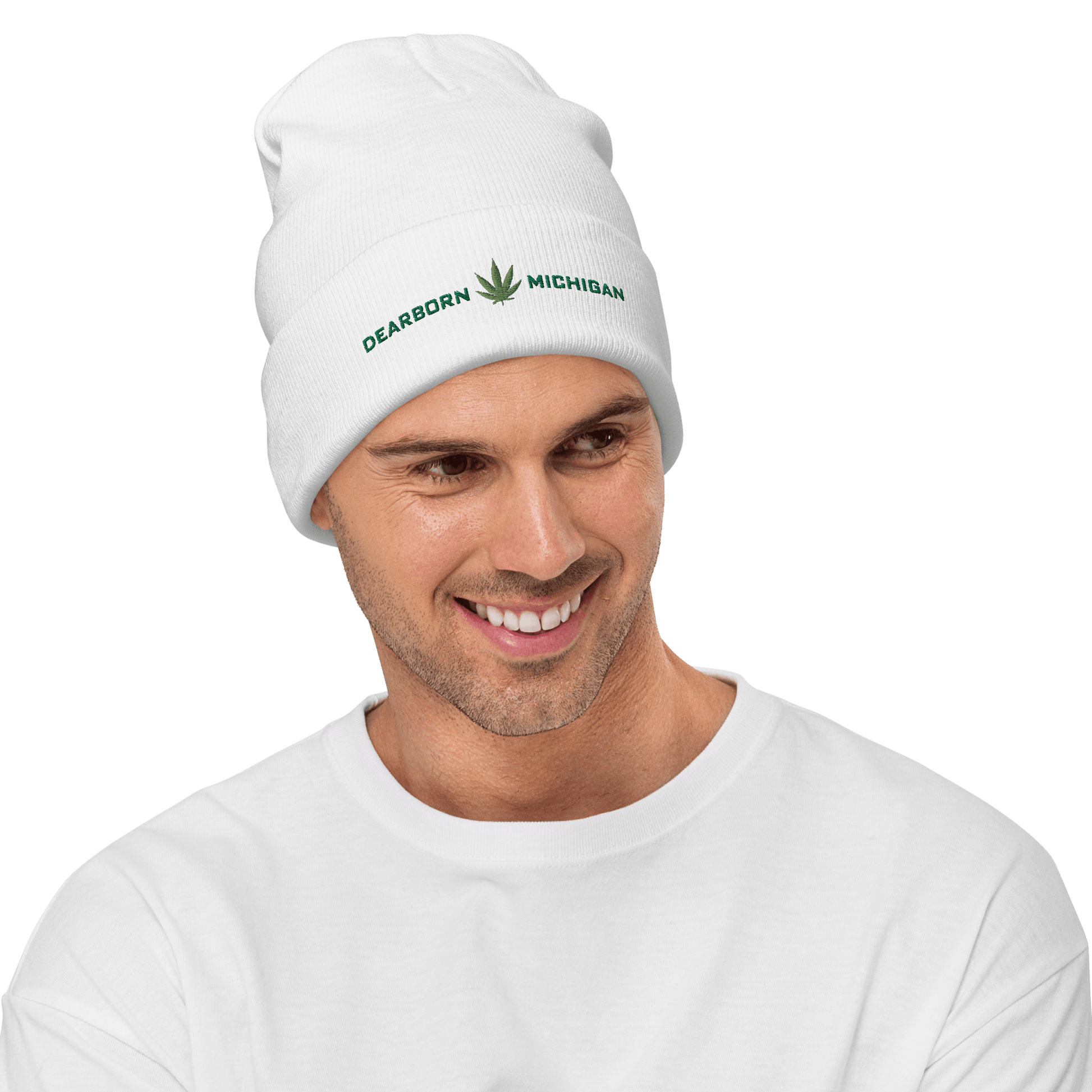 'Dearborn Michigan' Winter Beanie (w/Cannabis Leaf Outline) - Circumspice Michigan