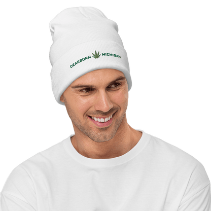 'Dearborn Michigan' Winter Beanie (w/Cannabis Leaf Outline) - Circumspice Michigan