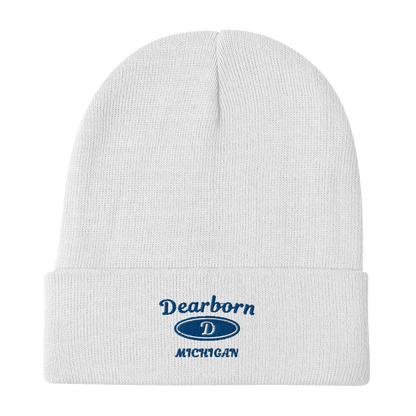 'Dearborn Michigan' Winter Beanie (w/ Parody Automotive Outline) - Circumspice Michigan