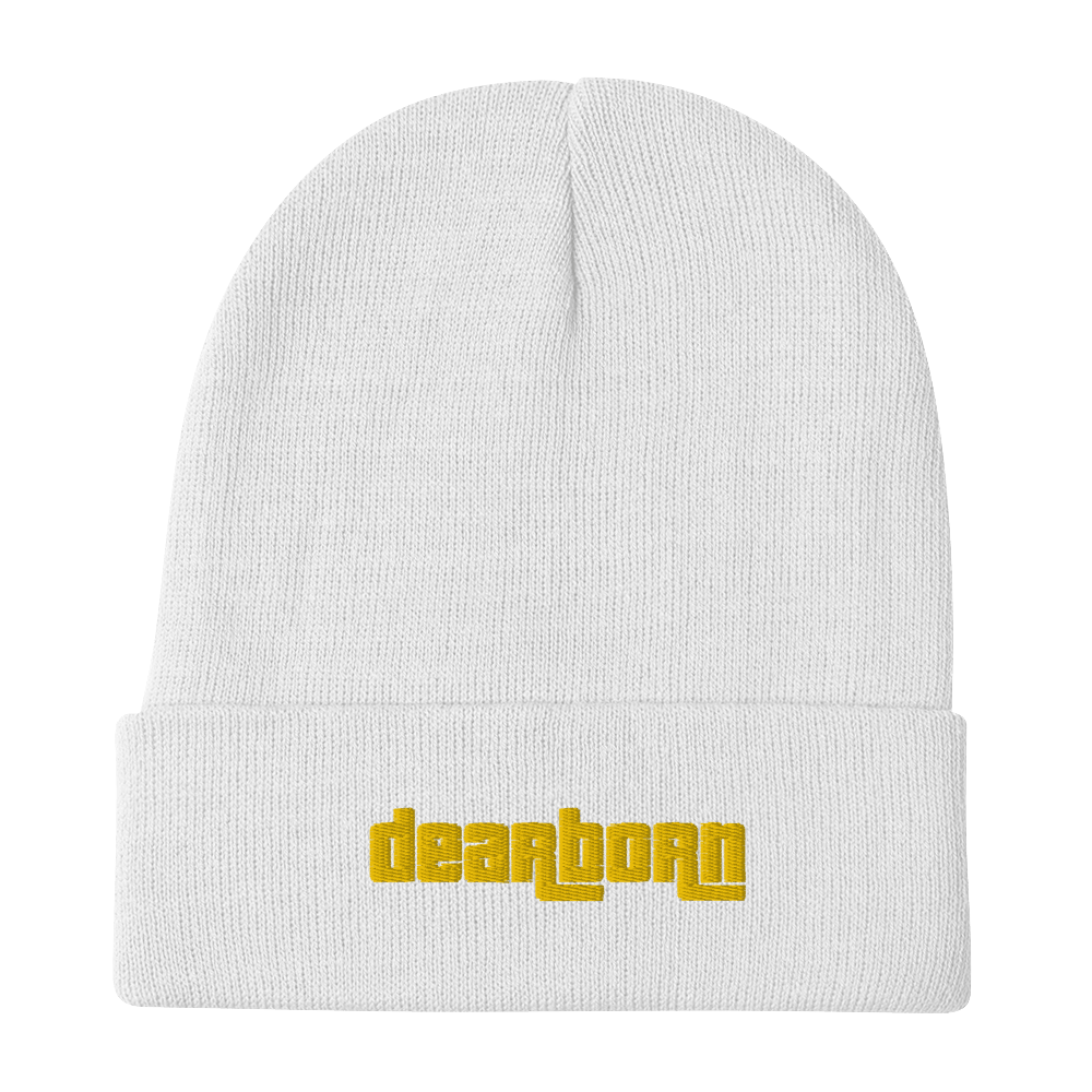 'Dearborn' Winter Beanie (1970's Font) | Gold Embroidery - Circumspice Michigan