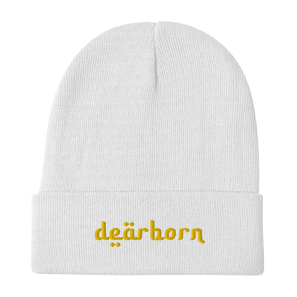 'Dearborn' Winter Beanie (Arabic-Style Font) | Gold Embroidery - Circumspice Michigan