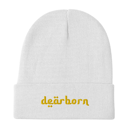 'Dearborn' Winter Beanie (Arabic-Style Font) | Gold Embroidery - Circumspice Michigan