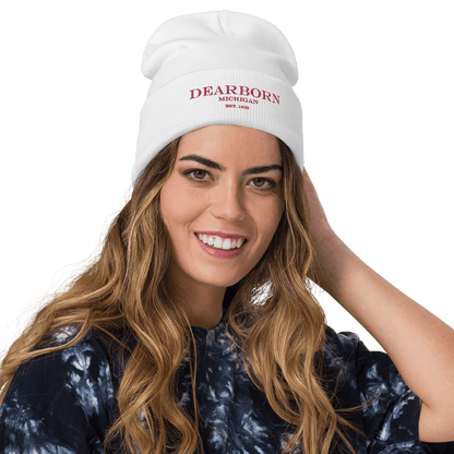 'Dearborn Michigan EST 1833' Winter Beanie | Pink Embroidery - Circumspice Michigan