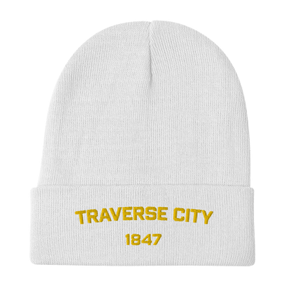 'Traverse City 1847' Winter Beanie | Gold Embroidery - Circumspice Michigan