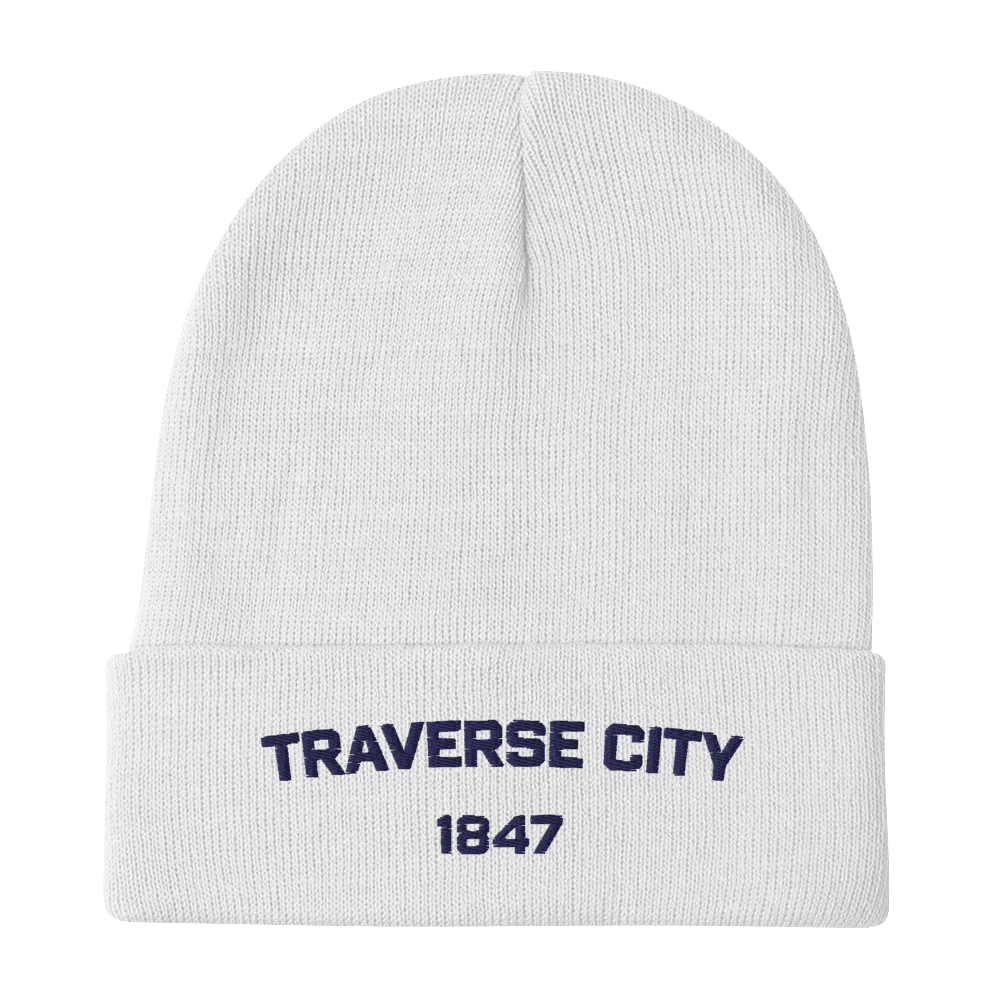 'Traverse City 1847' Winter Beanie | White Embroidery - Circumspice Michigan