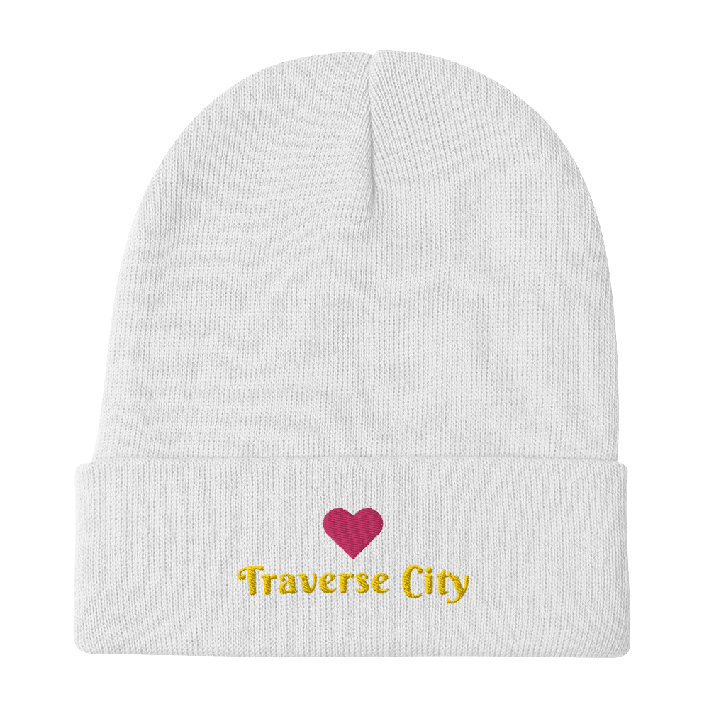 'Traverse City' Winter Beanie (w/ Heart Outline) - Circumspice Michigan