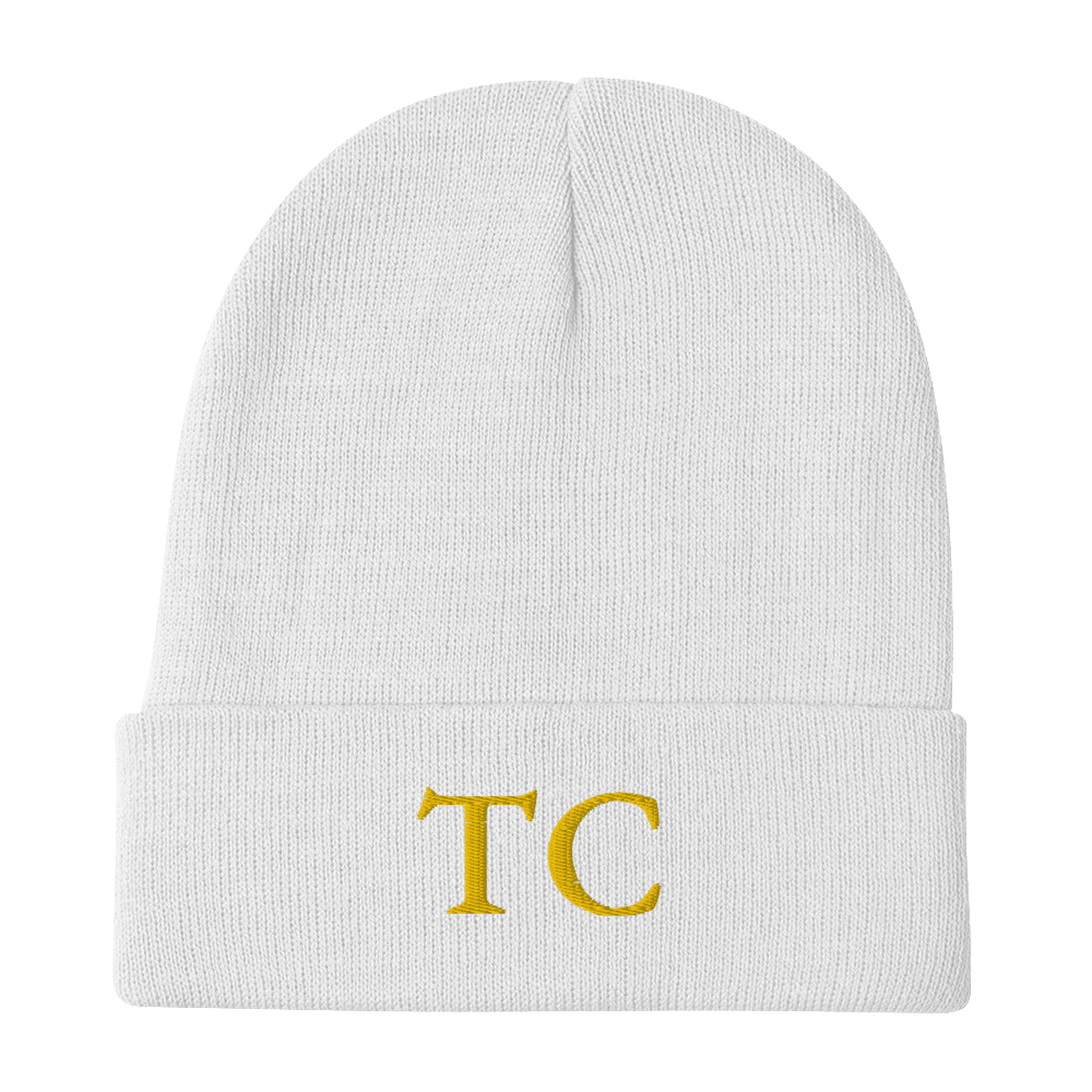 Traverse City 'TC' Winter Beanie (French Serif Font) | Gold Embroidery - Circumspice Michigan