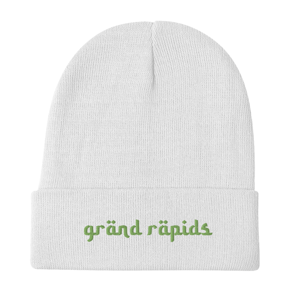 'Grand Rapids' Winter Beanie (Arabic Font) | Green Embroidery - Circumspice Michigan