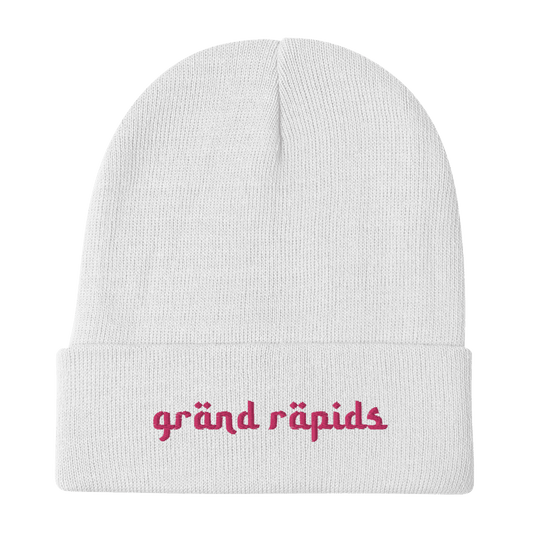 'Grand Rapids' Winter Beanie (Arabic Font) | Pink Embroidery - Circumspice Michigan