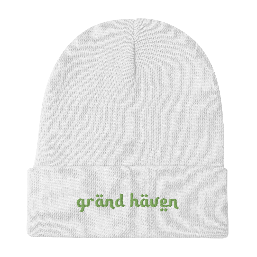 'Grand Haven' Winter Beanie (Arabic-Style Font) | Green Embroidery - Circumspice Michigan