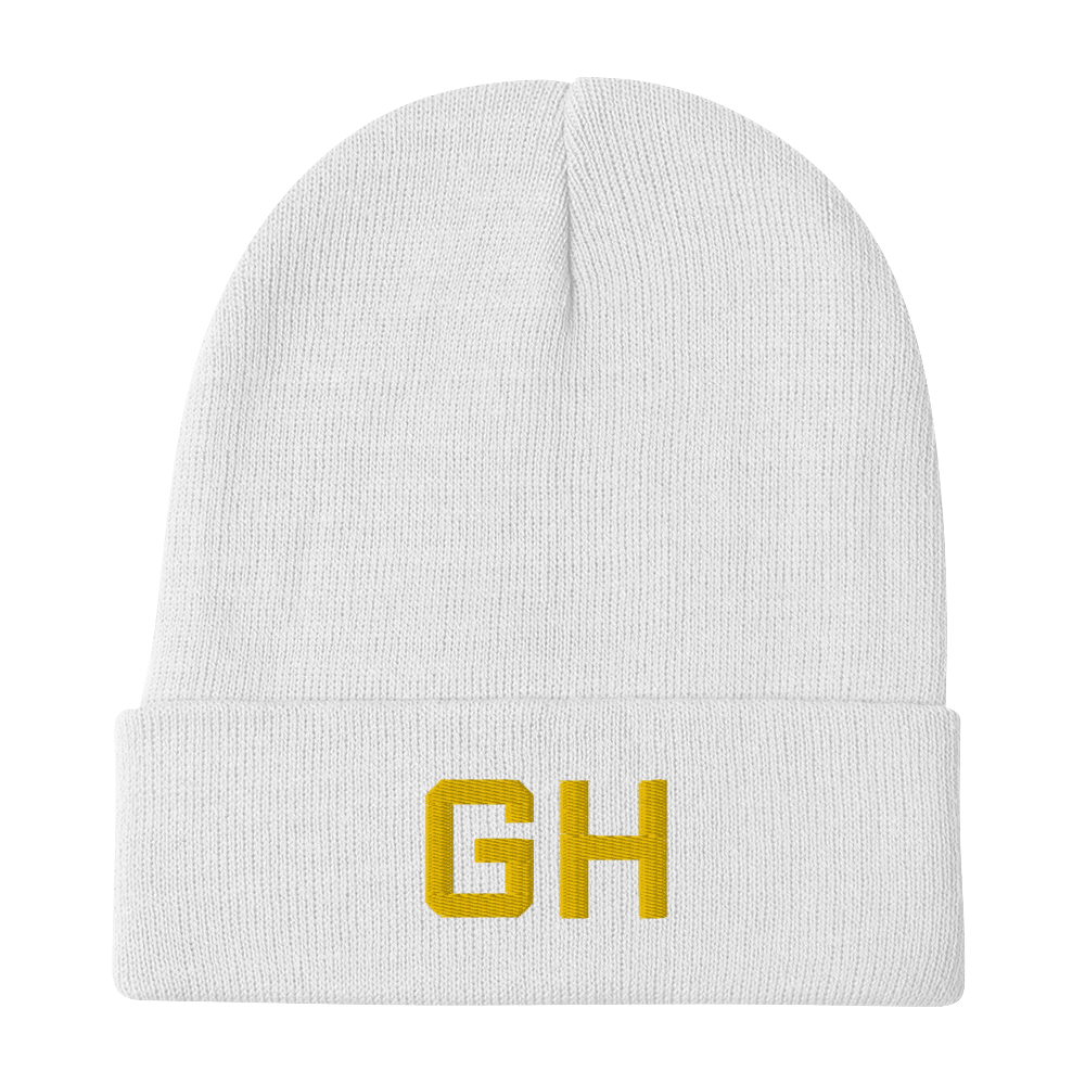 Grand Haven 'GH' Winter Beanie (Athletic Font) | Gold Embroidery - Circumspice Michigan