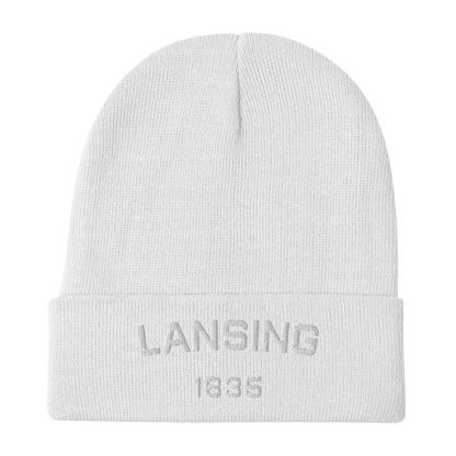 'Lansing 1835' Winter Beanie | White Embroidery - Circumspice Michigan