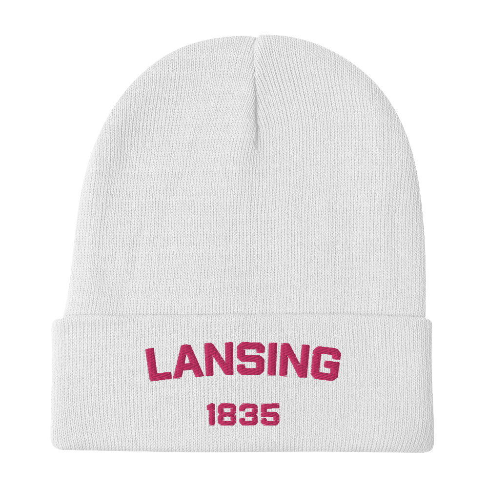 'Lansing 1835' Winter Beanie | Pink Embroidery - Circumspice Michigan