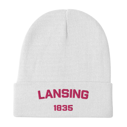 'Lansing 1835' Winter Beanie | Pink Embroidery - Circumspice Michigan