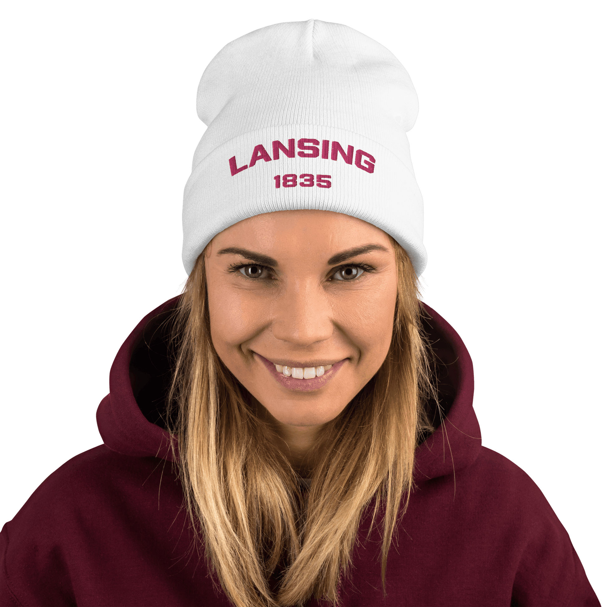 'Lansing 1835' Winter Beanie | Pink Embroidery - Circumspice Michigan