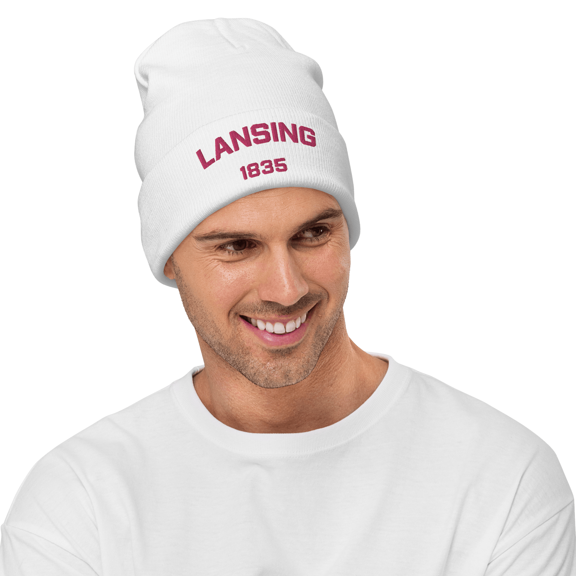 'Lansing 1835' Winter Beanie | Pink Embroidery - Circumspice Michigan