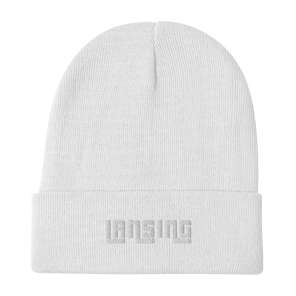 'Lansing' Winter Beanie (1970s Font) | White/Black Embroidery - Circumspice Michigan