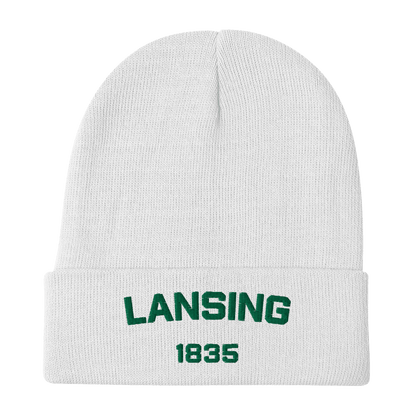 'Lansing 1835' Winter Beanie | Green Embroidery - Circumspice Michigan