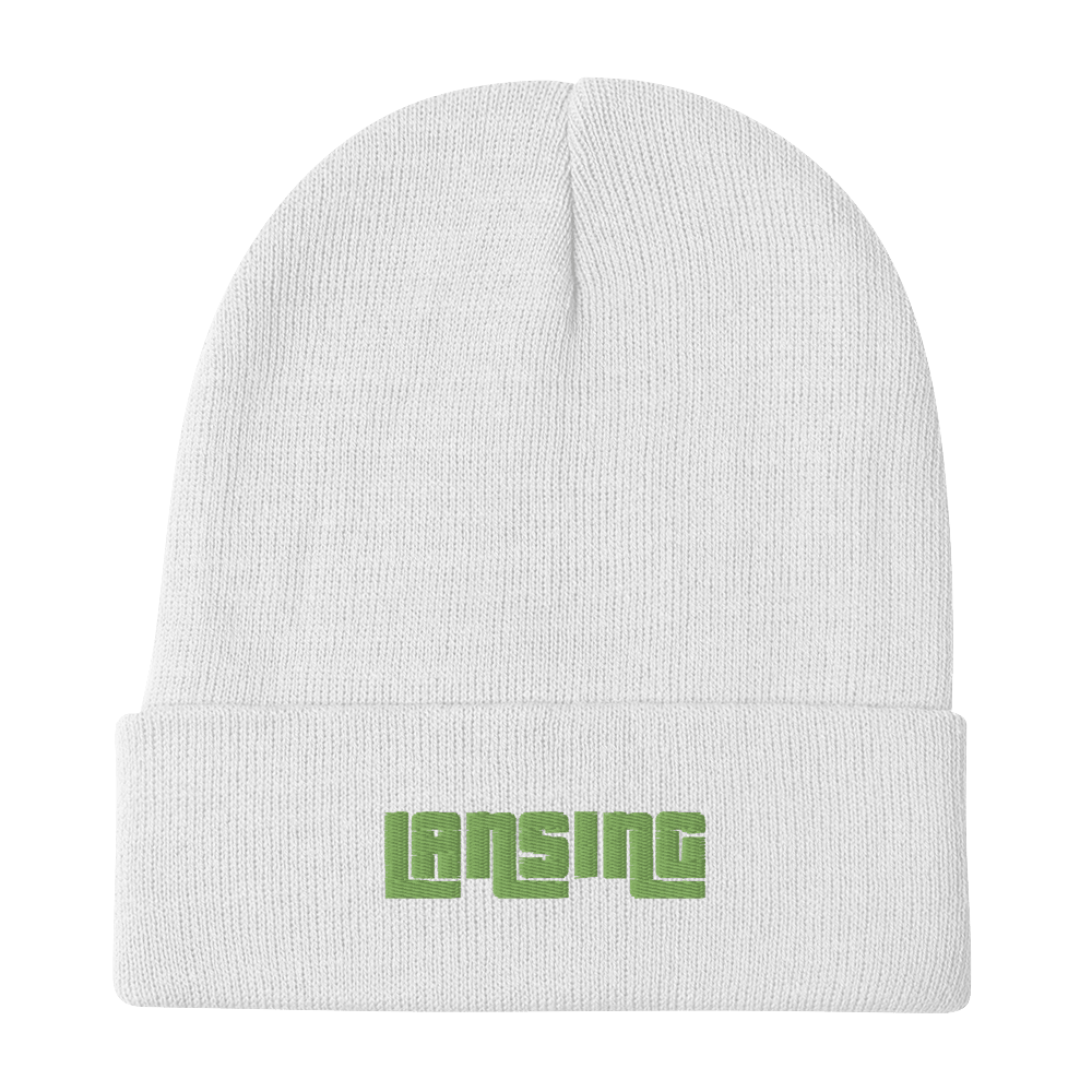 'Lansing' Winter Beanie (1970's Font) | Green Embroidery - Circumspice Michigan