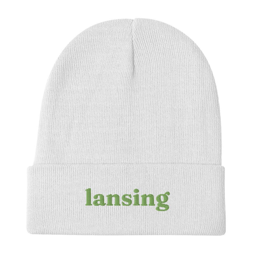 'Lansing' Winter Beanie (Old-Style Serif Font) | Green Embroidery - Circumspice Michigan