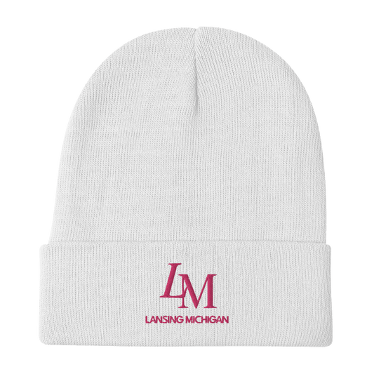 'LM Lansing Michigan' Winter Beanie (Luxury Goods Parody) | Pink Embroidery - Circumspice Michigan