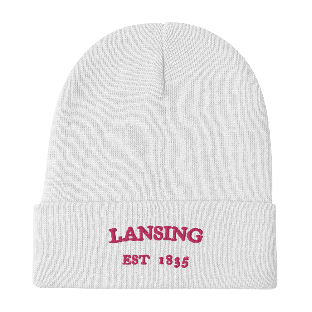 'Lansing EST 1835' Winter Beanie | Pink Embroidery - Circumspice Michigan