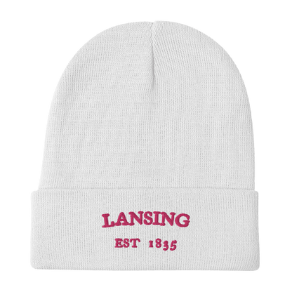 'Lansing EST 1835' Winter Beanie | Pink Embroidery - Circumspice Michigan