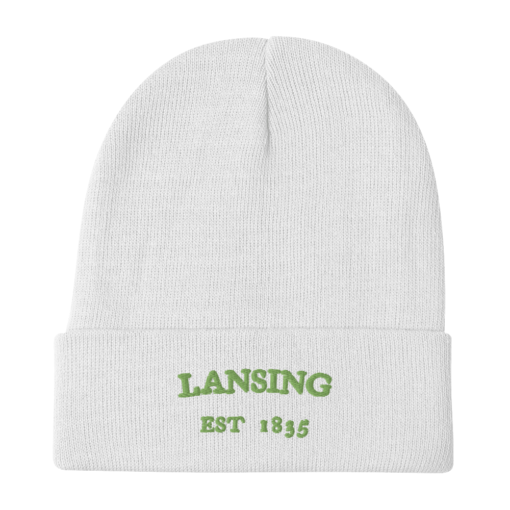 'Lansing EST 1835' Winter Beanie | Green Embroidery - Circumspice Michigan