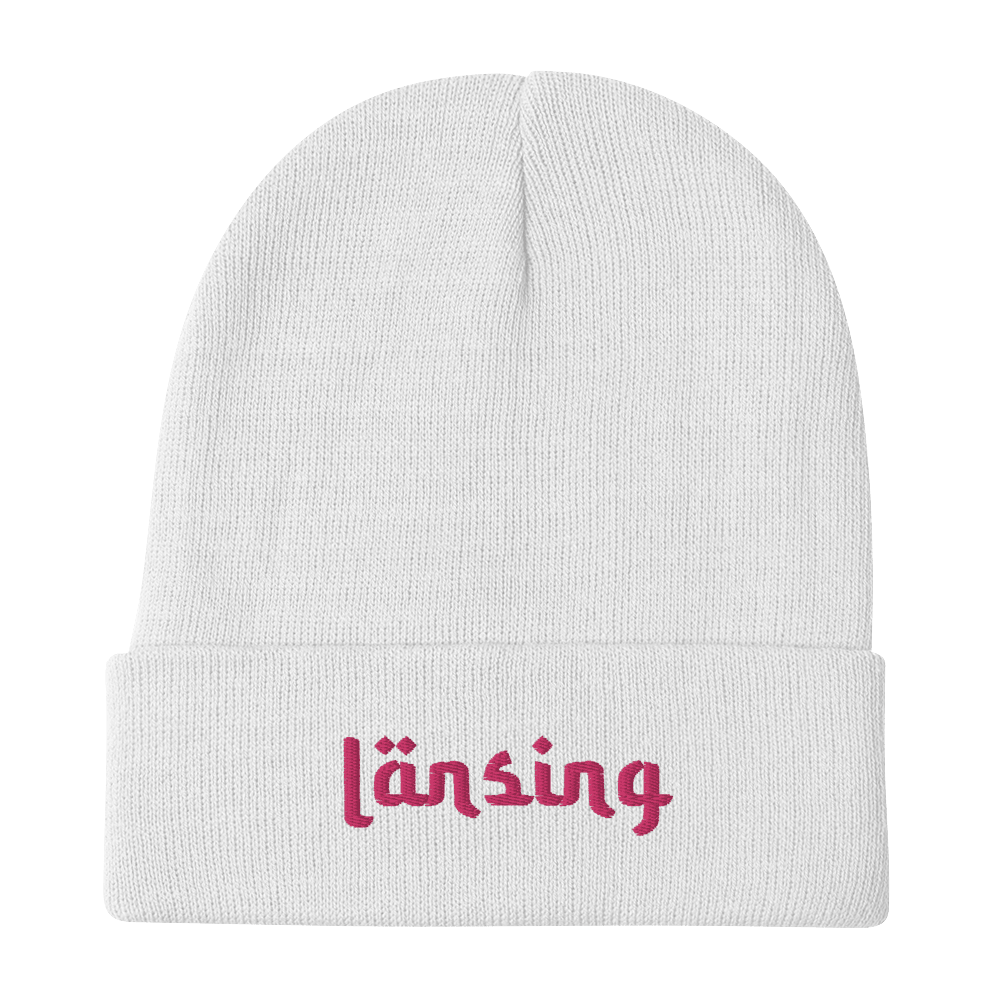 'Lansing' Winter Beanie (Arabic-Style Font) | Pink Embroidery - Circumspice Michigan