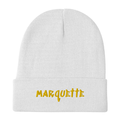 'Marquette' Winter Beanie (1980's Hip Hop Font) | Gold Embroidery - Circumspice Michigan