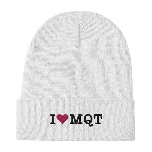 Marquette 'I ❤️ MQT' Winter Beanie | White/Black Embroidery - Circumspice Michigan