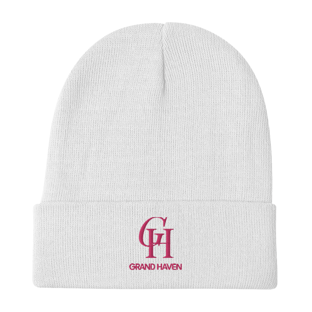 'GH Grand Haven' Winter Beanie (Luxury Goods Parody) | Pink Embroidery - Circumspice Michigan