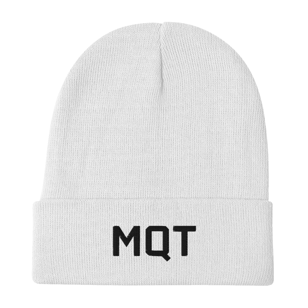 Marquette 'MQT' Winter Beanie (Athletic Font) | White/Black Embroidery - Circumspice Michigan