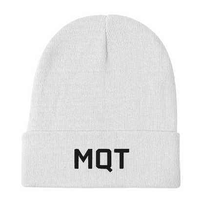 Marquette 'MQT' Winter Beanie (Athletic Font) | White/Black Embroidery - Circumspice Michigan