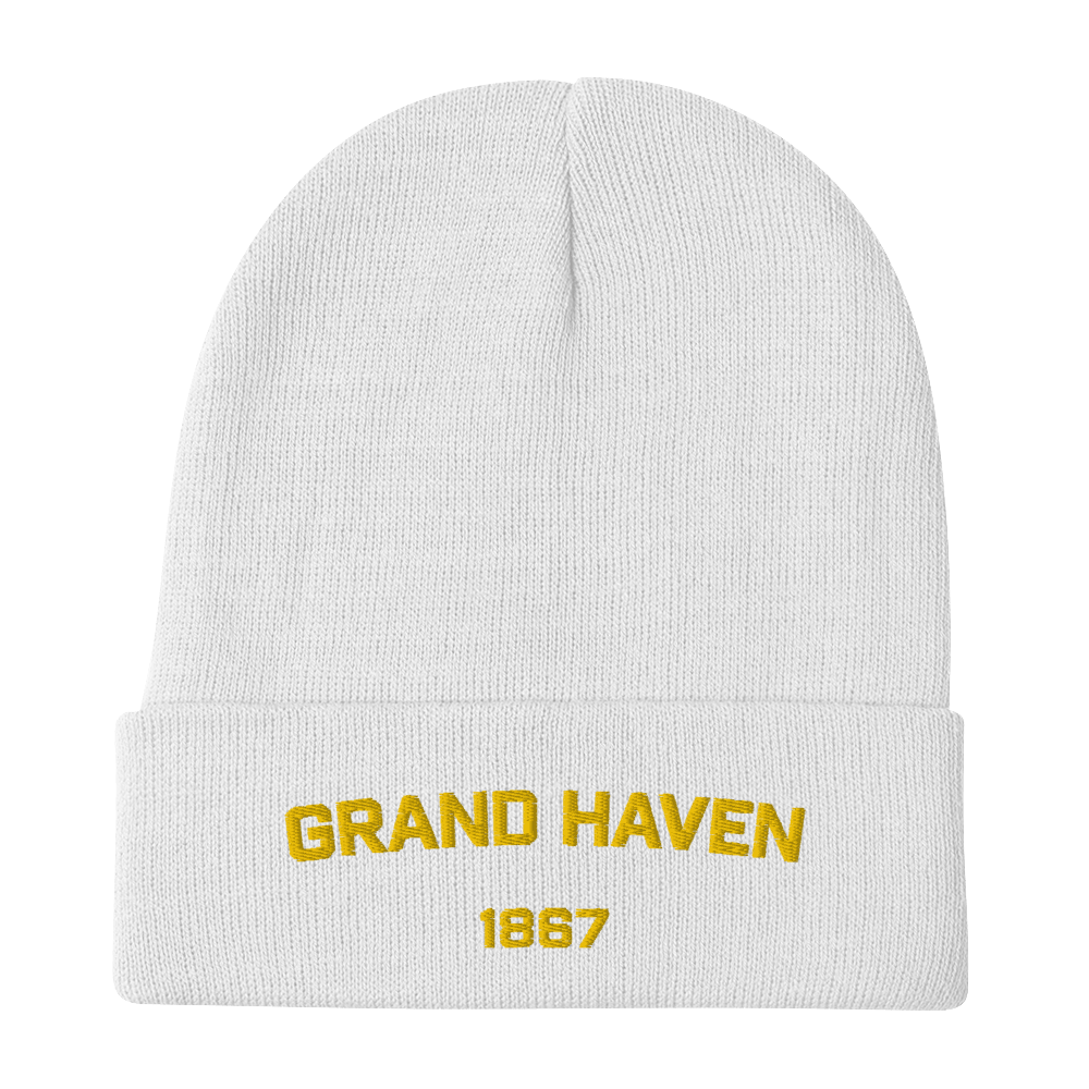 'Grand Haven 1867' Winter Beanie | Gold Embroidery - Circumspice Michigan