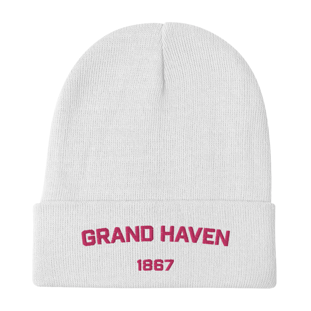 'Grand Haven 1867' Winter Beanie | Pink Embroidery - Circumspice Michigan